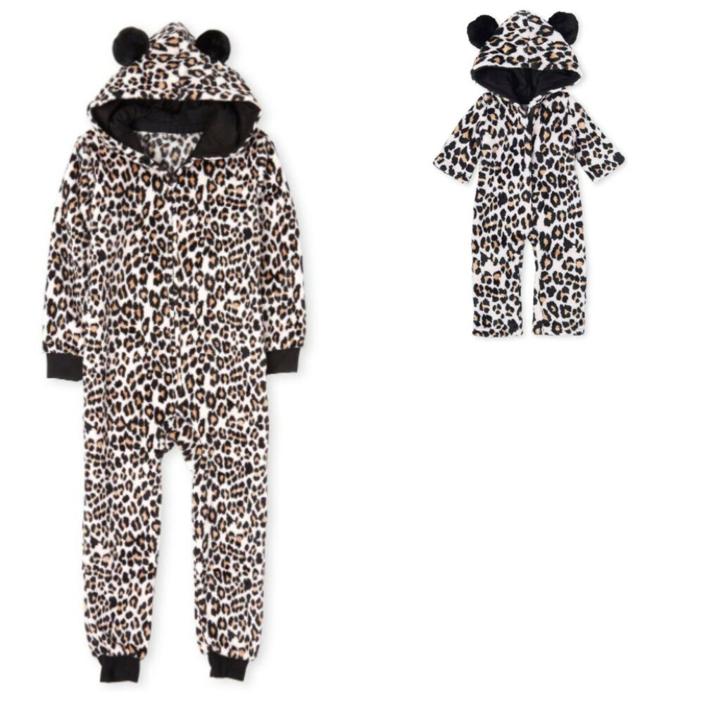 Girl's Leopard Pajamas PJ's Matching 18" Doll PJ 5/6 Beige Black NWT Free Ship